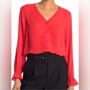 T Tahari Petite Long Sleeve Orange Blouse